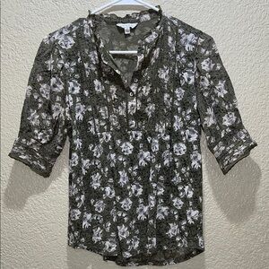 Lucky Brand Green Floral Button Down Shirt